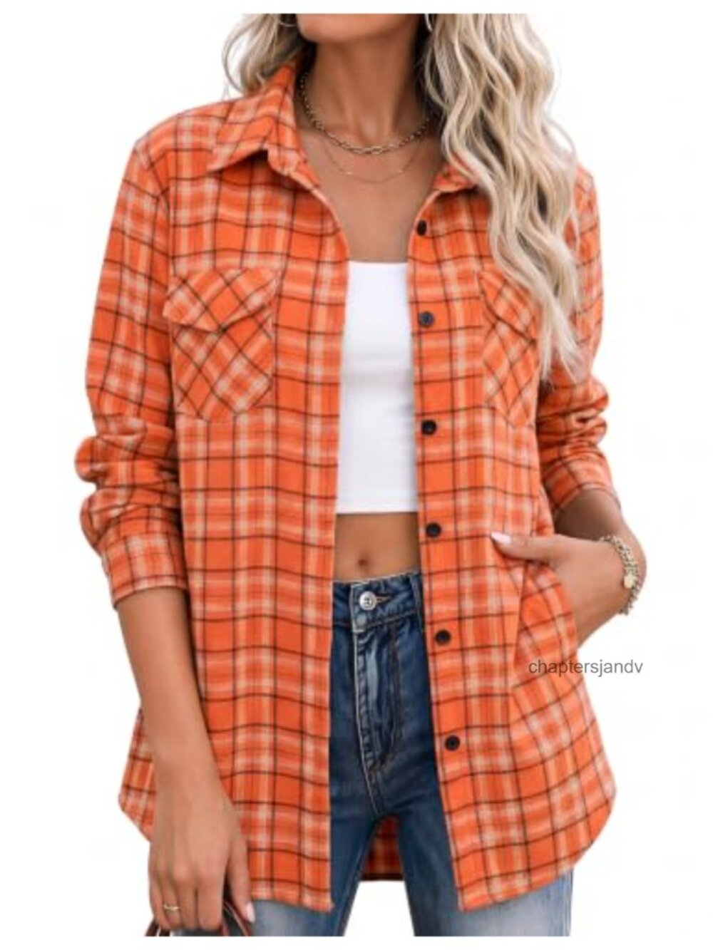 Women's Plaid Flannel Button Down Shacket Oversized Long Sleeve Top